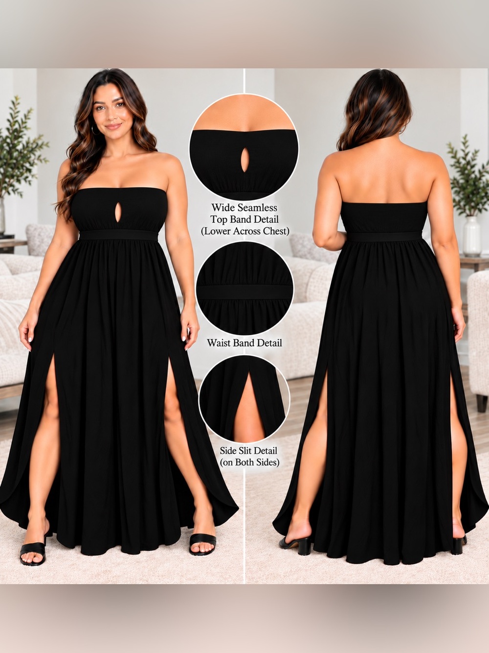 FOREVER 21 STRAPLESS MAXI DRESS - BLACK SIZE 2X (NEW WITH TAGS) A35